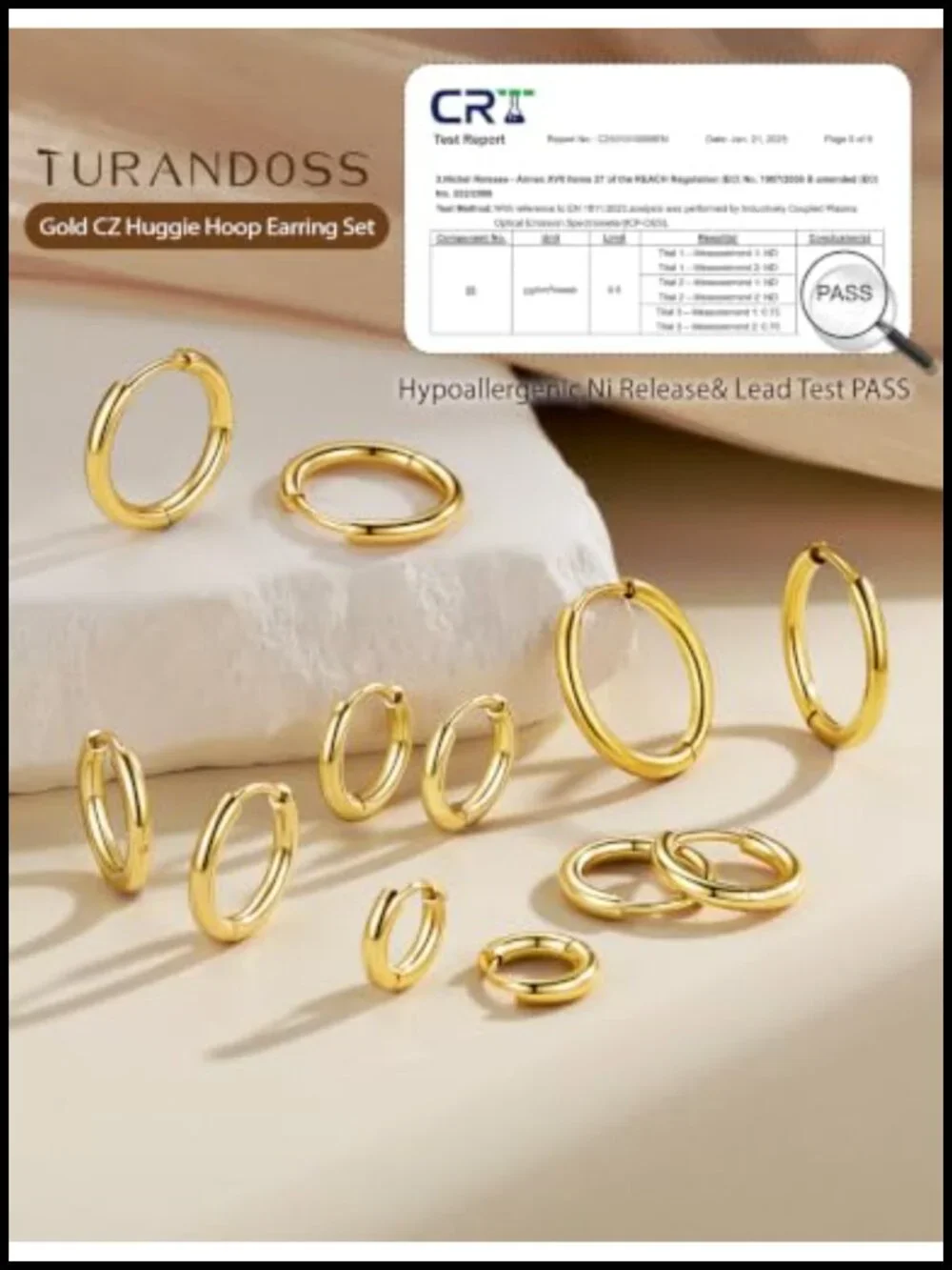 14K Gold Plated Hypoallergenic Hoop Earrings Set - 6 Sizes, Click Top